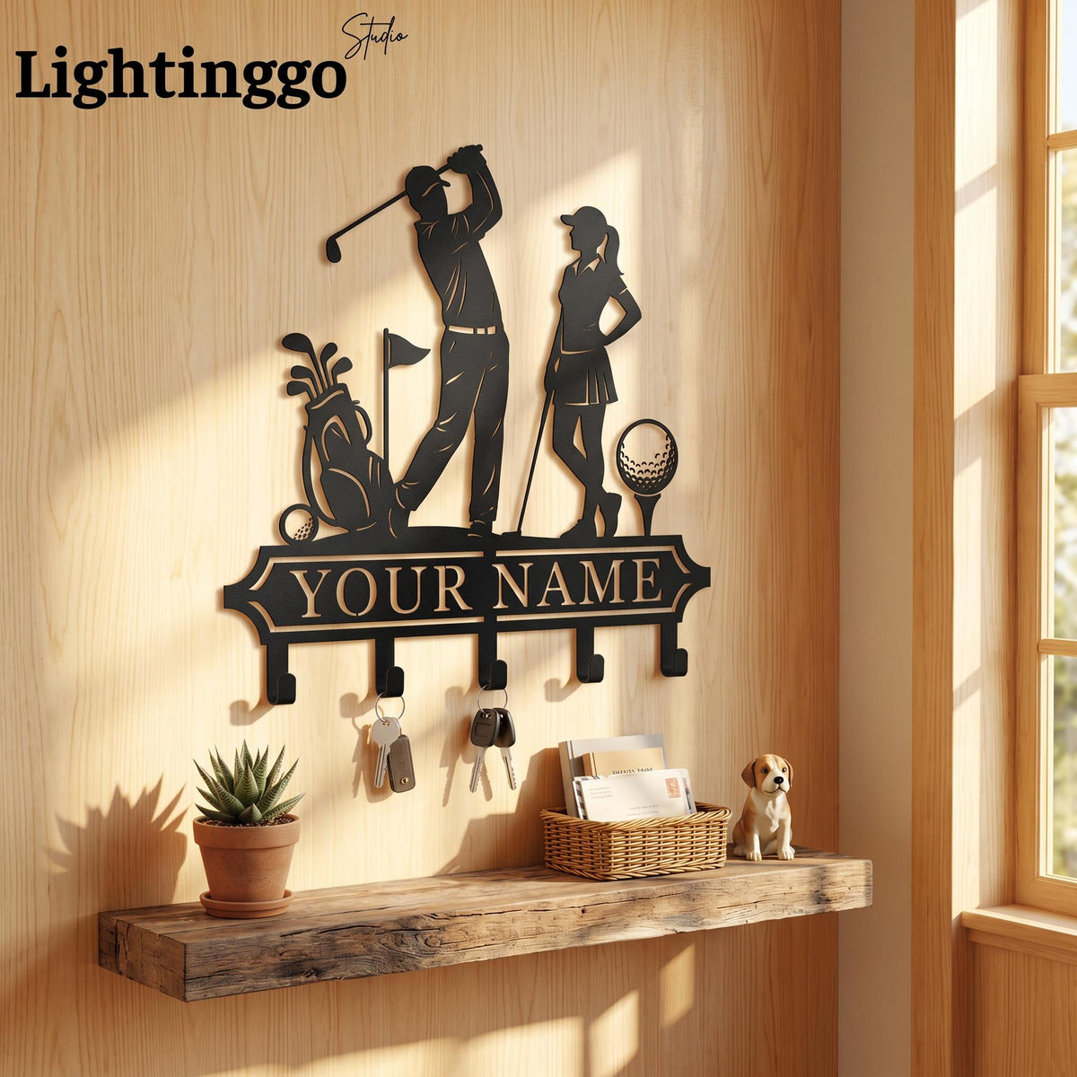Custom Golf Couple Metal Key Holder, Sports Lover Key Hanger, Golfing Man Cave Decor