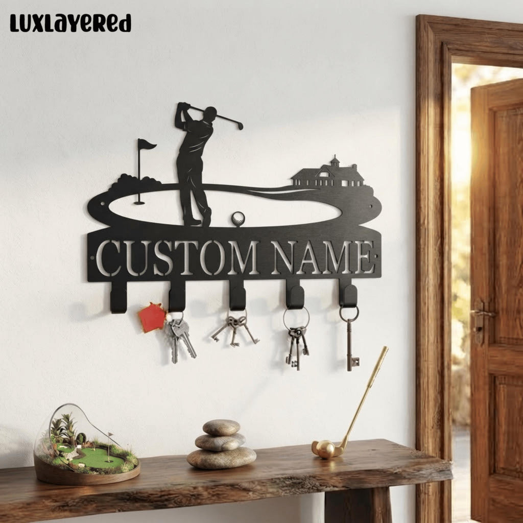 Custom Golf Metal Key Holder, Golfer & Course Key Hanger, Sports Decor, Entryway Organizer