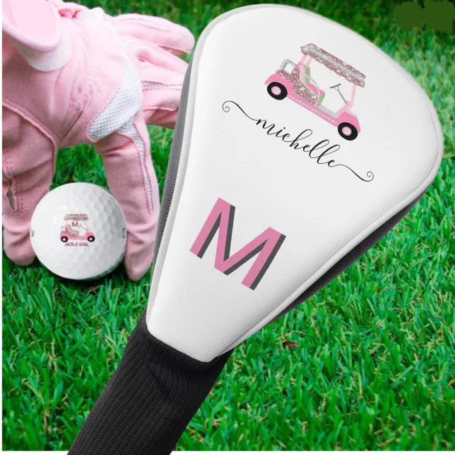 Glam Glitz Monogram Rose Gold Diamond Cart Golf Head Cover