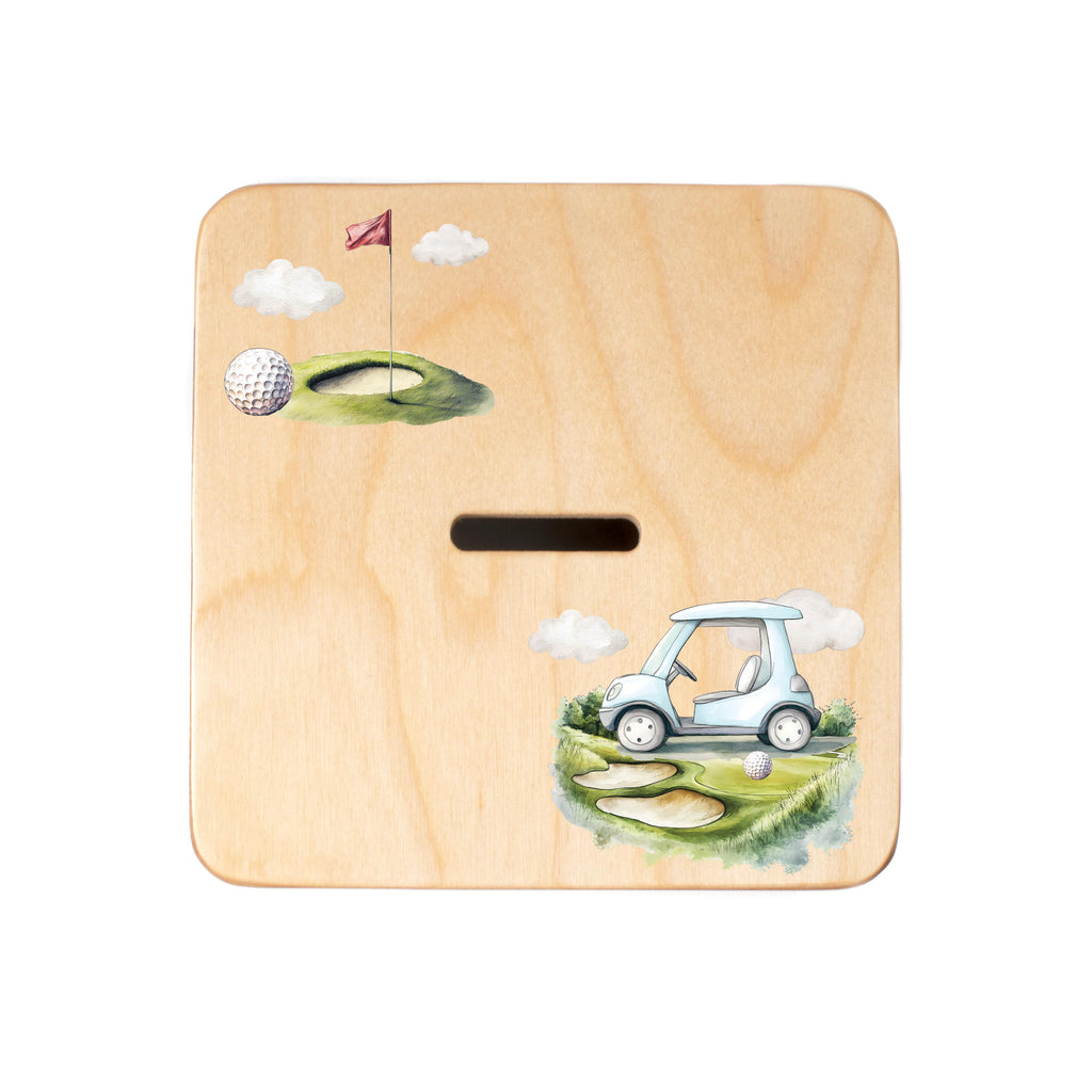 a picture of a golf cart on a wooden surface
