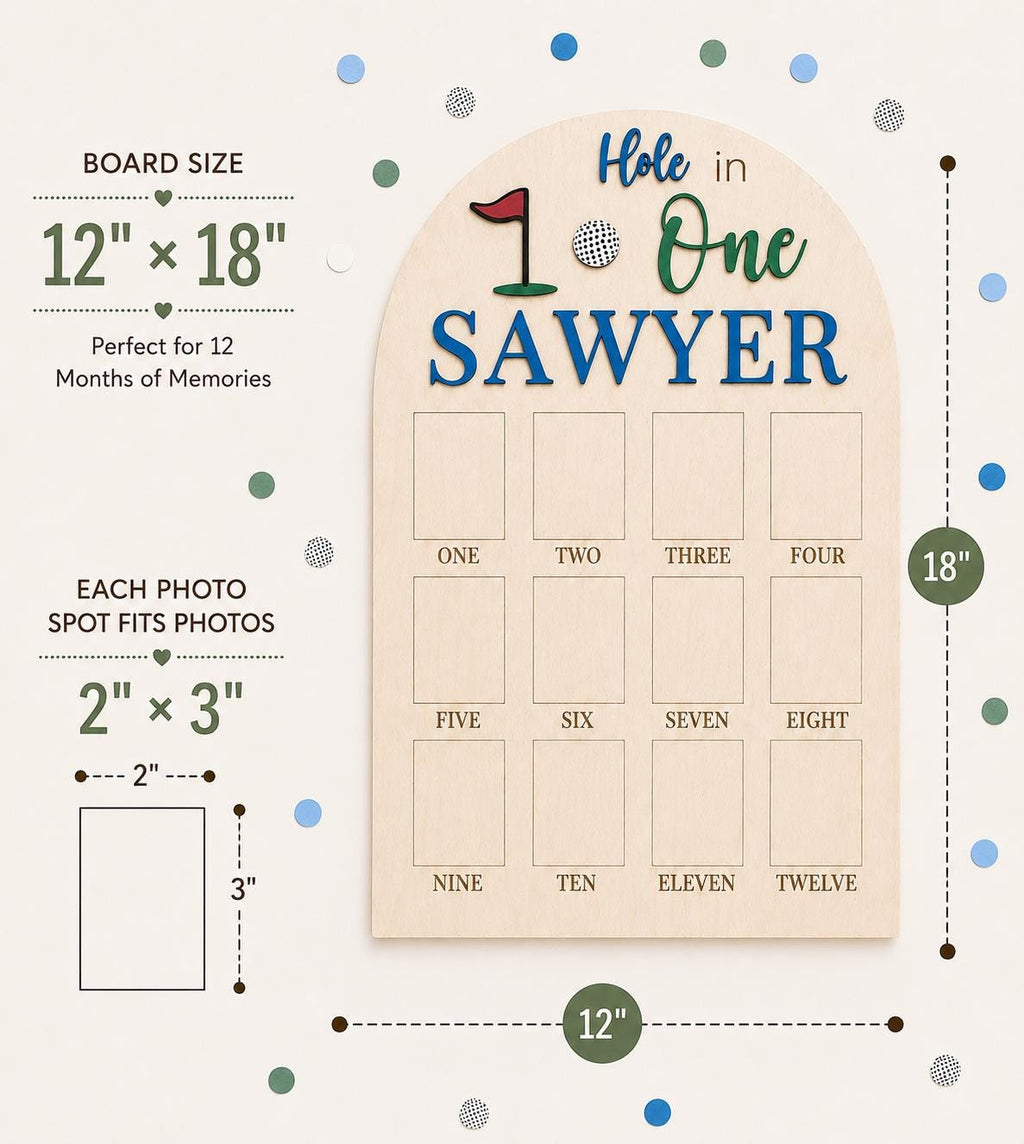 Golf Theme First Birthday Photo Board: Baltic Birch Wood