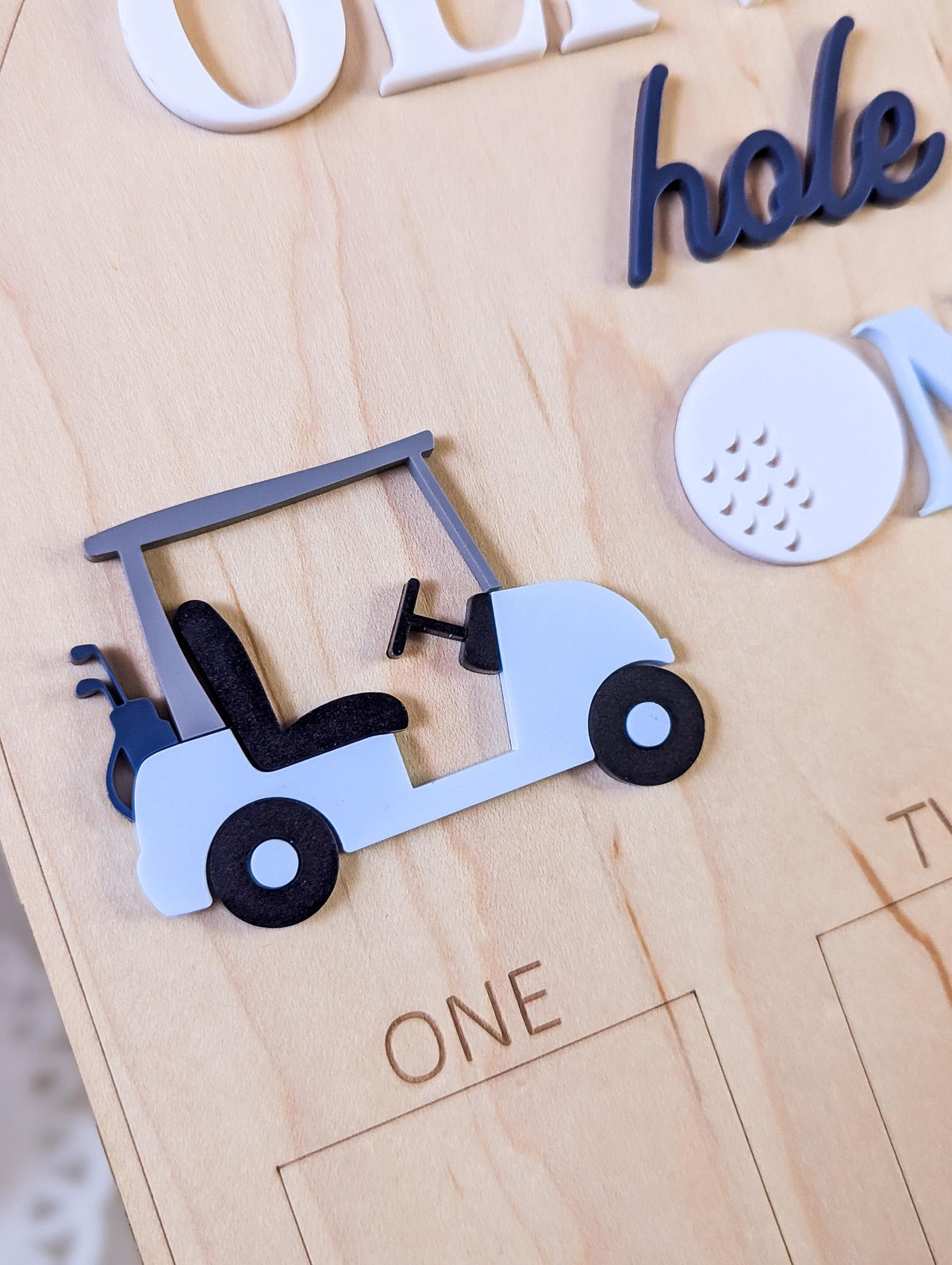 Hole in One First Birthday Photo Board, Golf 1 Year Old Wood Baby Keepsake