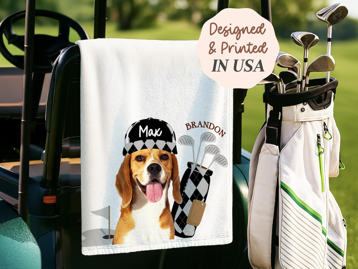Custom Pet Photo Golf Towel - Personalized Dog/Cat Face Microfiber Towel - Funny Golf Gift for Dad, Men