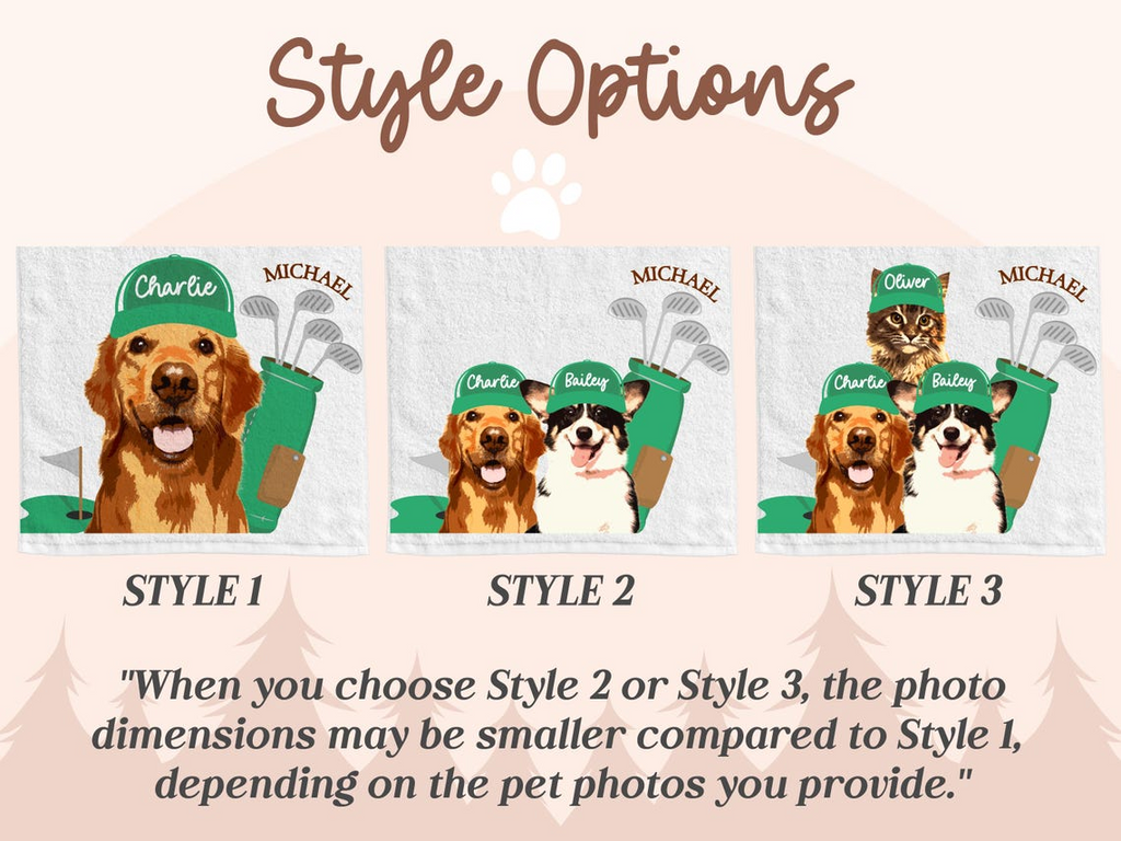 Custom Pet Photo Golf Towel - Personalized Dog/Cat Face Microfiber Towel - Funny Golf Gift for Dad, Men