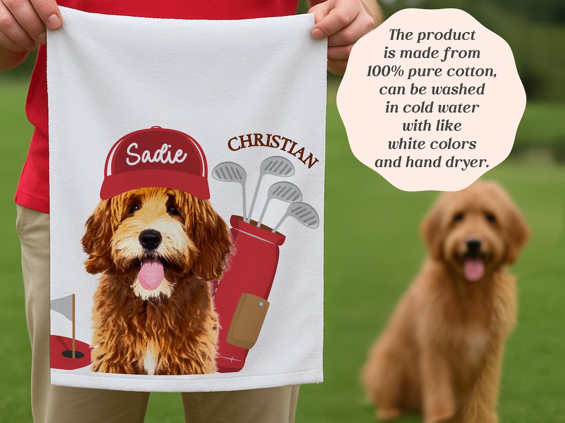Custom Pet Photo Golf Towel - Personalized Dog/Cat Face Microfiber Towel - Funny Golf Gift for Dad, Men