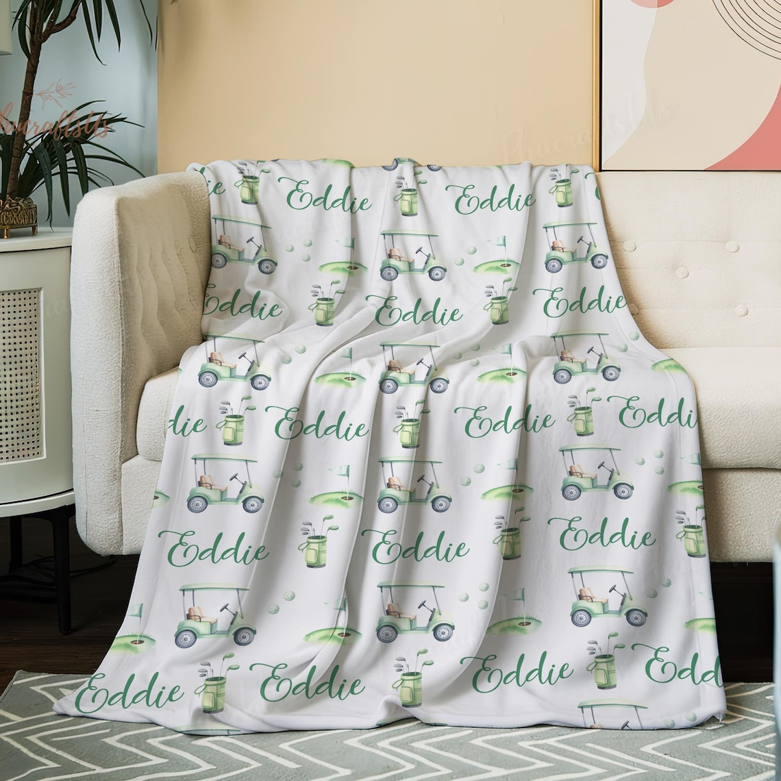 Personalized Golf Blanket, Fleece or Sherpa, Baby Boy Gift