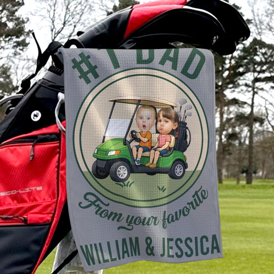 Personalized Golf Towel with Kid's Photo - Custom Picture Gift for Dad, Grandpa - Best Father's Day Golfing Accessories