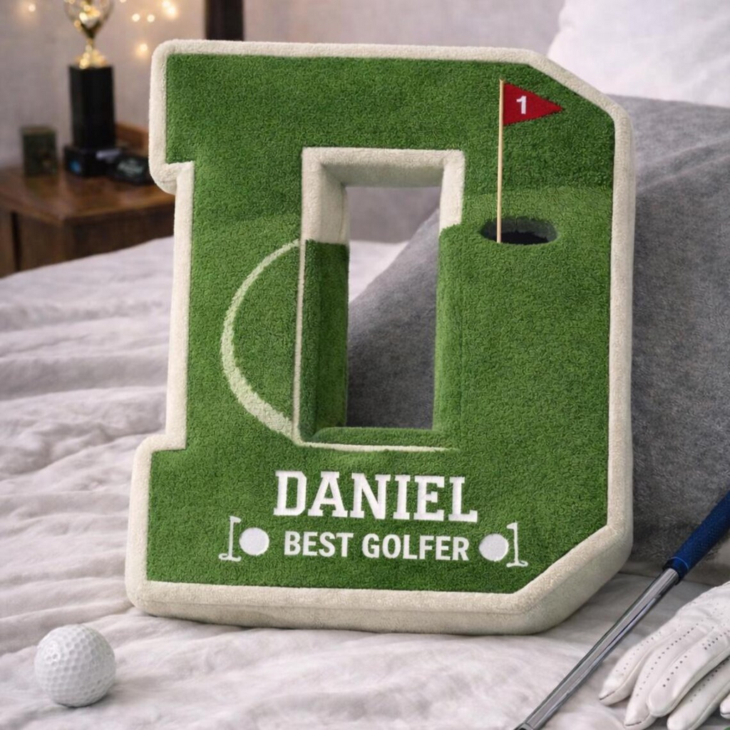 Personalized Golf Pillow – Custom Name And Shape Initial Throw Pillow, Sports Golf LoverPillow, Golf Gifts for Men, Golf Club Cushion