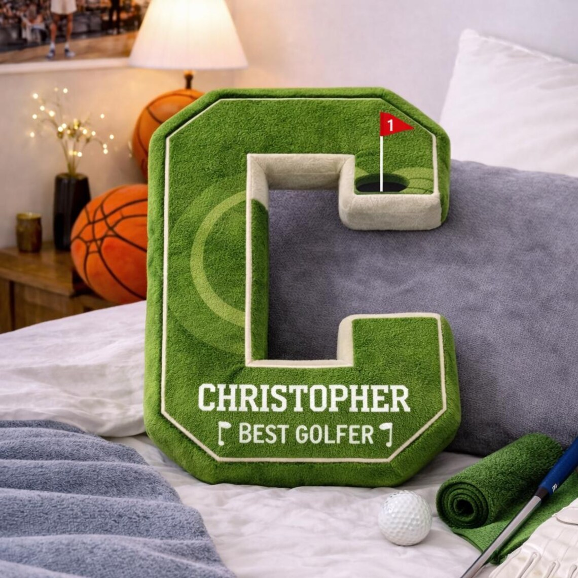 Personalized Golf Pillow – Custom Name And Shape Initial Throw Pillow, Sports Golf LoverPillow, Golf Gifts for Men, Golf Club Cushion