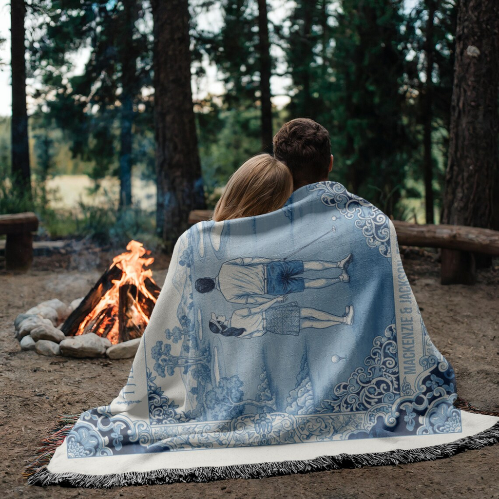 Personalized Golf Blanket Wedding Gift Chinoiserie Golfing Couple  Blanket Engagement Present Forth 2nd Anniversary Husband Fathers Day