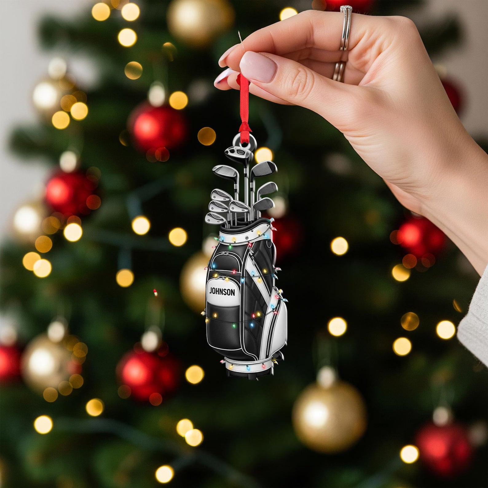 Personalized 2D Flat Golf Bag Christmas Ornament • Custom Name Golfer Gift with Clubs. ONMGTP18