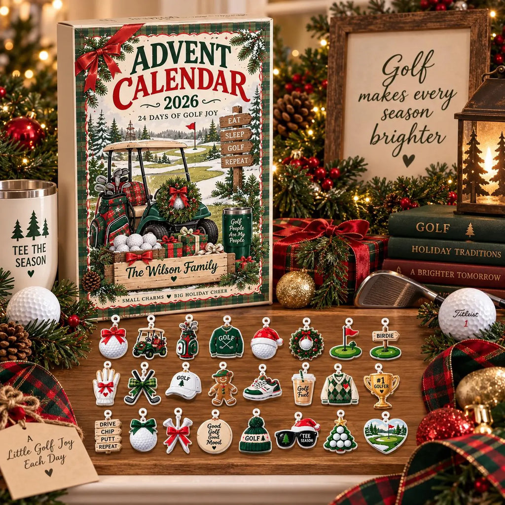 Personalized Golf Advent Calendar 2026, Custom Family Countdown Box, 24 Acrylic Charms Set, Sports Theme Holiday Decor, Gift for Men. ACGTP09