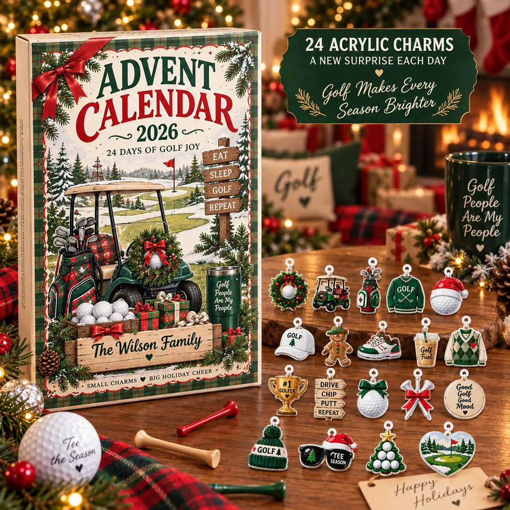 Personalized Golf Advent Calendar 2026, Custom Family Countdown Box, 24 Acrylic Charms Set, Sports Theme Holiday Decor, Gift for Men. ACGTP09