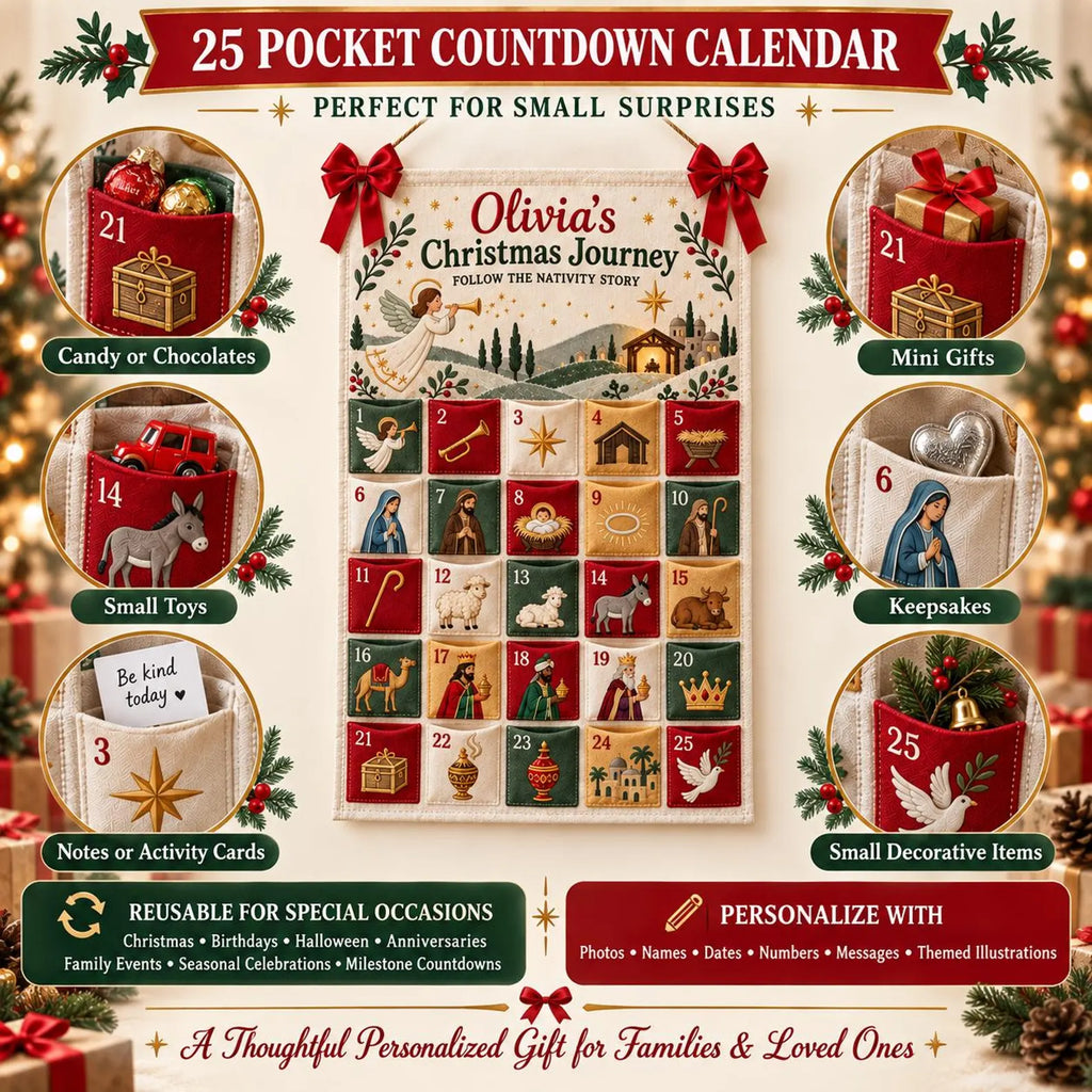 Personalized Golf Christmas Fabric Advent Calendar, 25 Day Golfer Pocket Countdown, Custom Family Name Quilted Wall Hanging, Golf Lover Xmas. ACGTP10