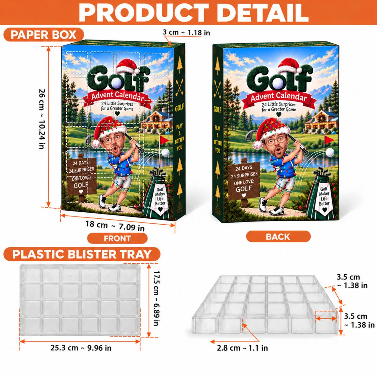 Golf Advent Calendar, Personalized Christmas Gift for Golfer, Custom Name Photo Keychain, 24 Day Gift for Dad Husband Boyfriend Golf Lover. ACGTP01