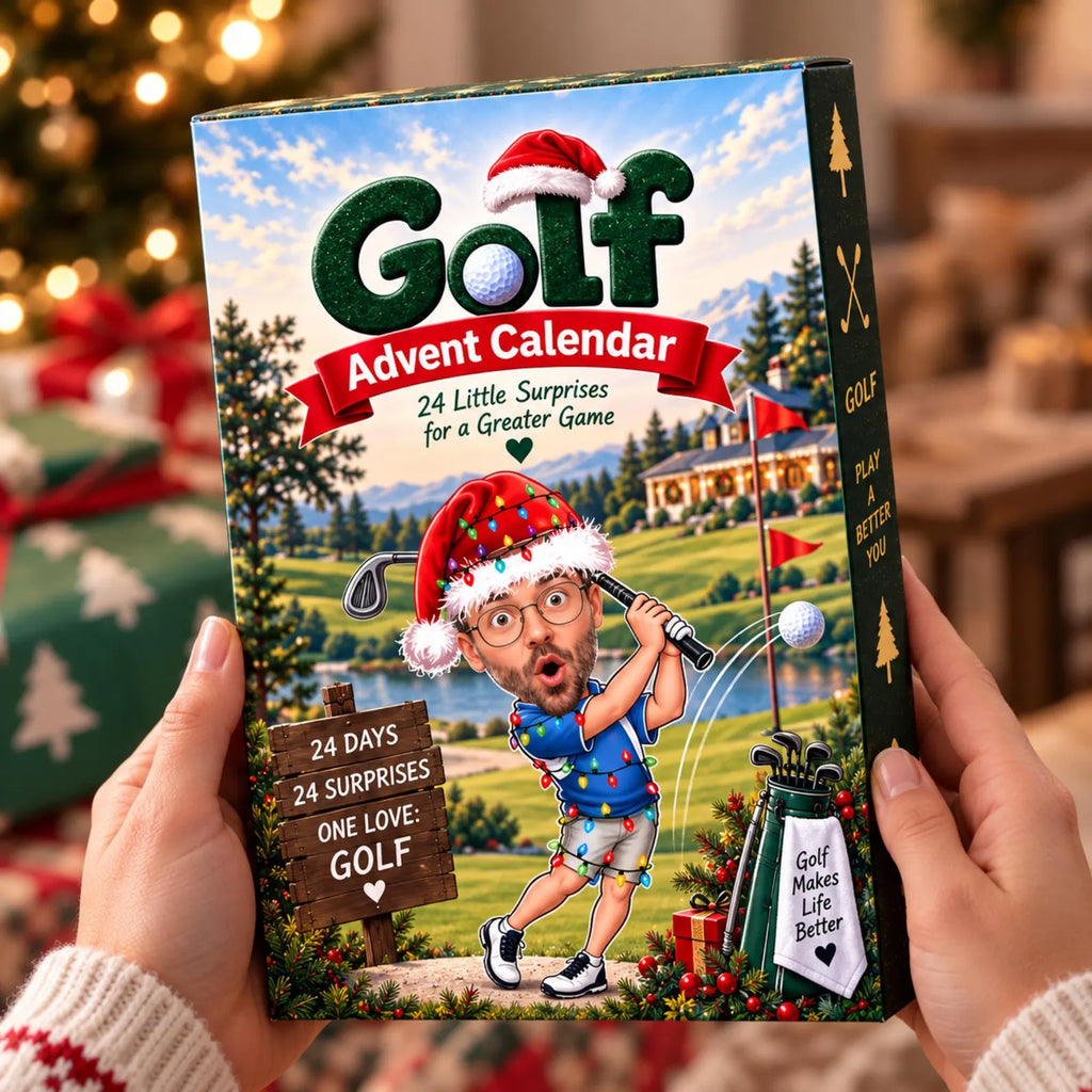 Golf Advent Calendar, Personalized Christmas Gift for Golfer, Custom Name Photo Keychain, 24 Day Gift for Dad Husband Boyfriend Golf Lover. ACGTP01