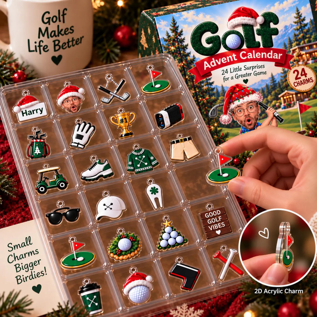 Golf Advent Calendar, Personalized Christmas Gift for Golfer, Custom Name Photo Keychain, 24 Day Gift for Dad Husband Boyfriend Golf Lover. ACGTP01