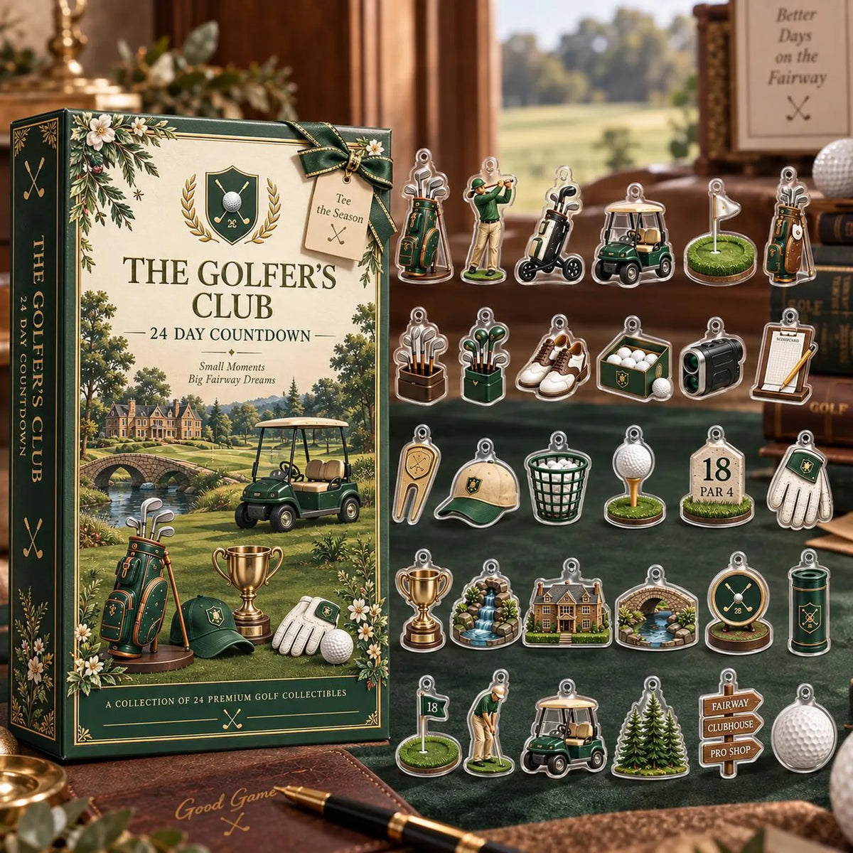 Golf Advent Calendar, 24 Acrylic Ornaments, Christmas Countdown Gift for Golfers. ACGTP05