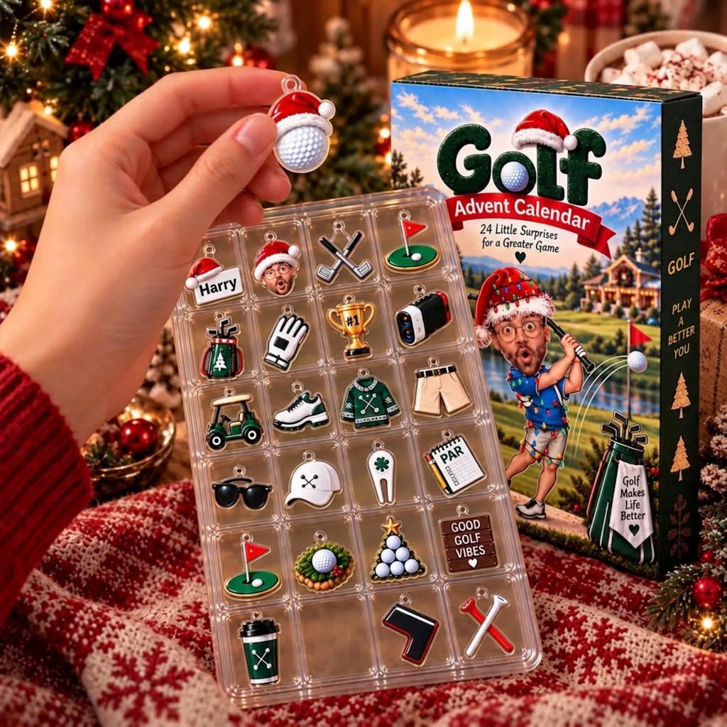 Golf Advent Calendar, Personalized Christmas Gift for Golfer, Custom Name Photo Keychain, 24 Day Gift for Dad Husband Boyfriend Golf Lover. ACGTP01