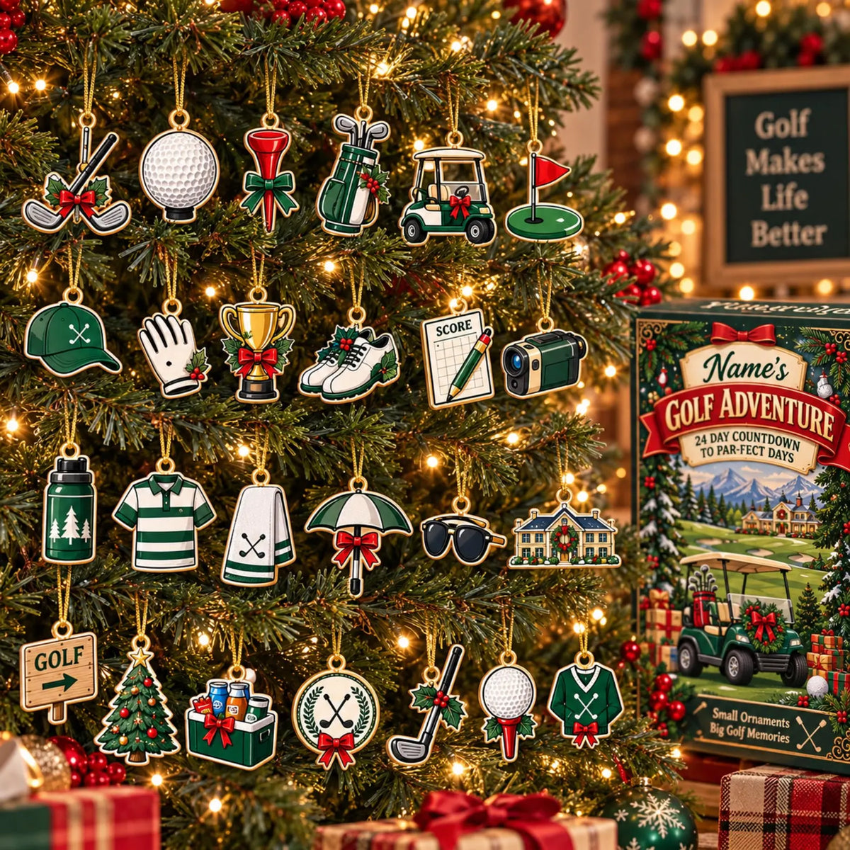 Personalized Golf Advent Calendar: 24-Day Countdown Ornament (2026). ACGTP02