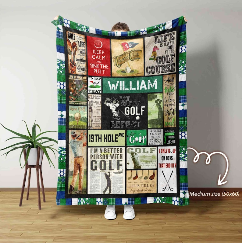 Personalized Golf Blanket, Golf Blanket, Blanket For Golfer, Golf Lover Blanket, Golf Name Blanket, Golf Player Gift, Sports Lover Gift