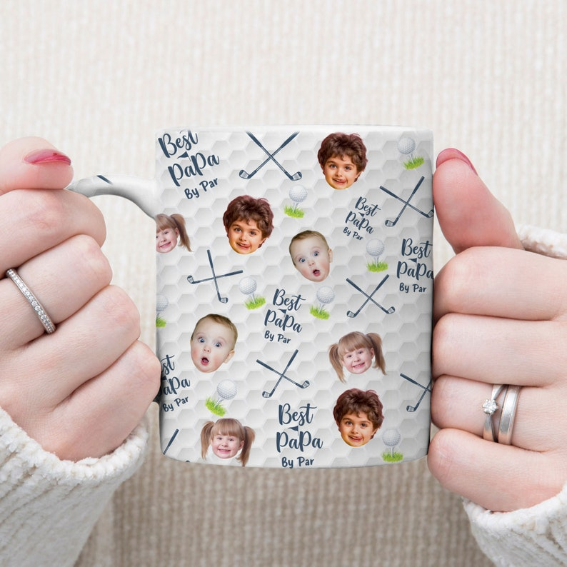 Custom Face Golf Mug, Best Dad By Par, Personalized Photo Cup with Kids Faces, Funny Father's Day Gift for Golfer, All Over Print