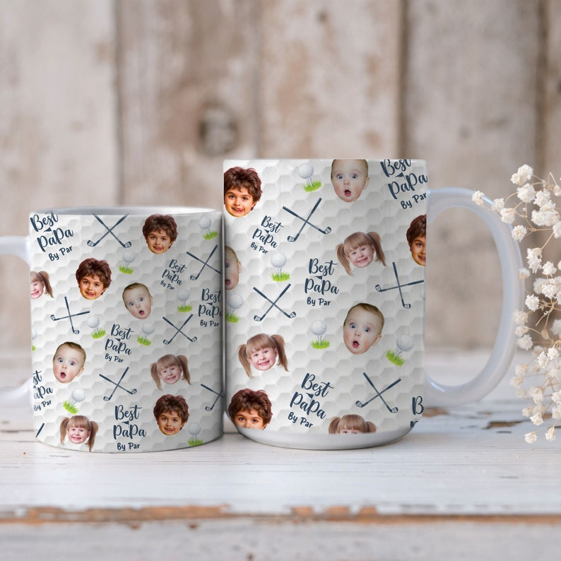 Custom Face Golf Mug, Best Dad By Par, Personalized Photo Cup with Kids Faces, Funny Father's Day Gift for Golfer, All Over Print