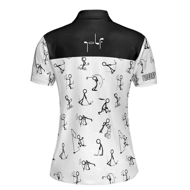 Custom Name Women's Golf Polo Shirt S-5XL | Funny Stick Figure Pattern | Personalized Sleeve Text Golf Team Jersey