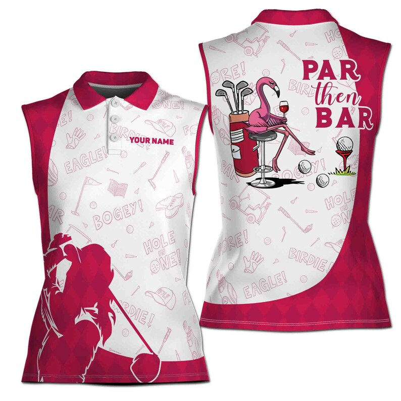Custom Name Sleeveless Golf Shirt Women, Funny Flamingo Golf Polo, Personalized Ladies Athletic Tank Top, Summer Golf Team Uniform