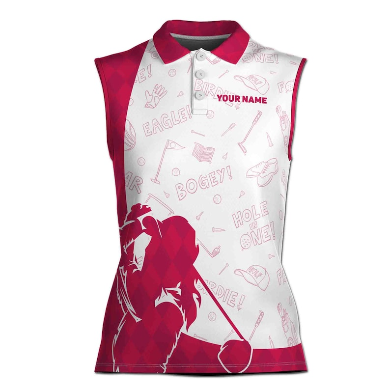 Custom Name Sleeveless Golf Shirt Women, Funny Flamingo Golf Polo, Personalized Ladies Athletic Tank Top, Summer Golf Team Uniform