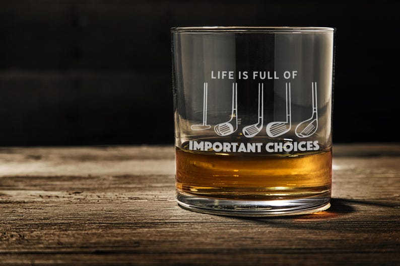Funny Golf Whiskey Glass, Engraved Scotch Bourbon Glass, Unique Golf Gift for Men, Dad, Husband, or Grandpa