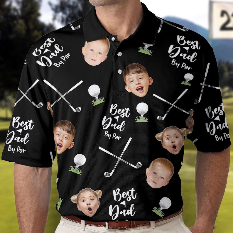 Custom Face Golf Polo Shirt "Best Dad By Par" - Personalized Photo Gift for Men - Funny Father's Day Golfing Tee for Dad & Grandpa, Gift for Husband, Polo For Golfer