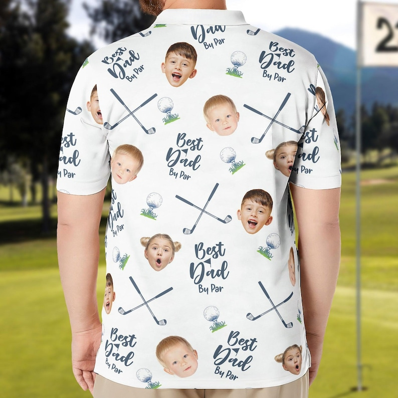 Custom Face Golf Polo Shirt "Best Dad By Par" - Personalized Photo Gift for Men - Funny Father's Day Golfing Tee for Dad & Grandpa, Gift for Husband, Polo For Golfer