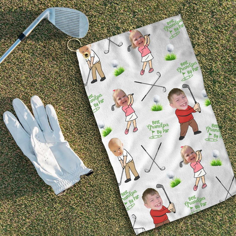 Personalized Golf Towel with Kid's Photo - Custom Picture Gift for Dad, Grandpa - Best Father's Day Golfing Accessories