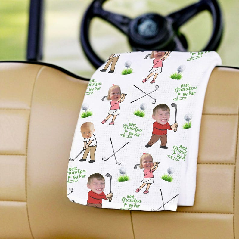 Personalized Golf Towel with Kid's Photo - Custom Picture Gift for Dad, Grandpa - Best Father's Day Golfing Accessories