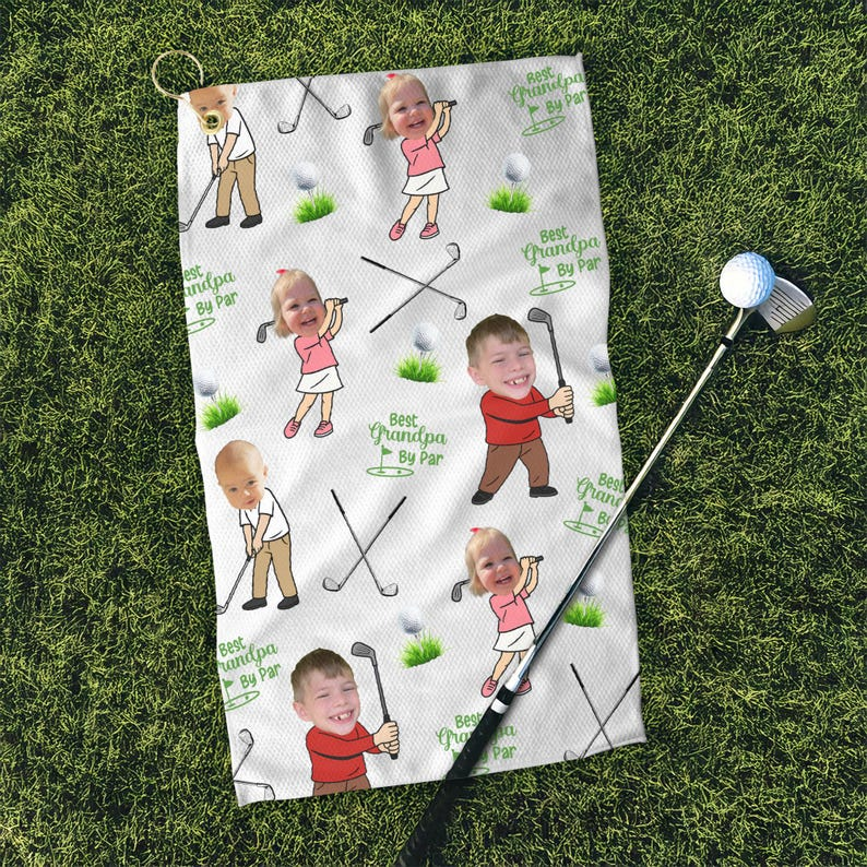 Personalized Golf Towel with Kid's Photo - Custom Picture Gift for Dad, Grandpa - Best Father's Day Golfing Accessories