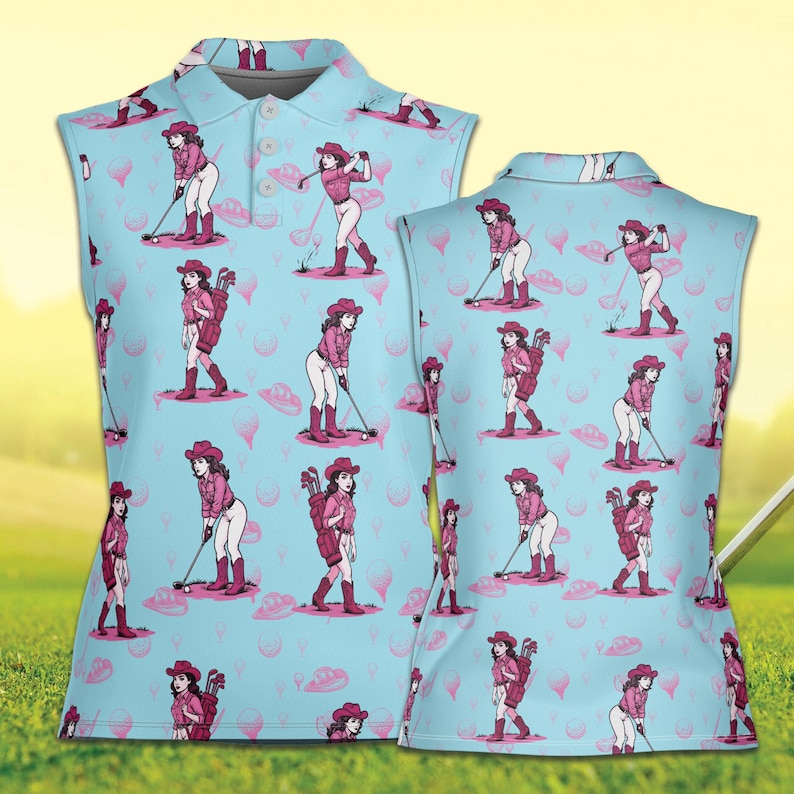 Women's Sleeveless Golf Polo "Par Then Bar",| Funny Wine & Pink Flamingo Print, Custom Name Friends Theme Tank Top