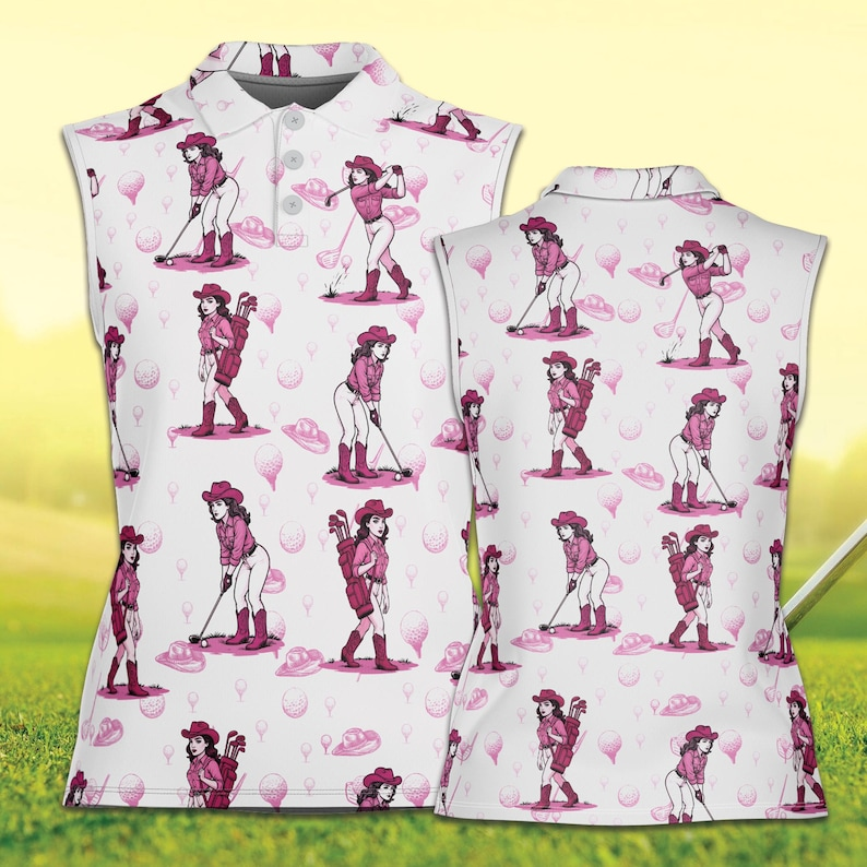 Women's Sleeveless Golf Polo "Par Then Bar",| Funny Wine & Pink Flamingo Print, Custom Name Friends Theme Tank Top