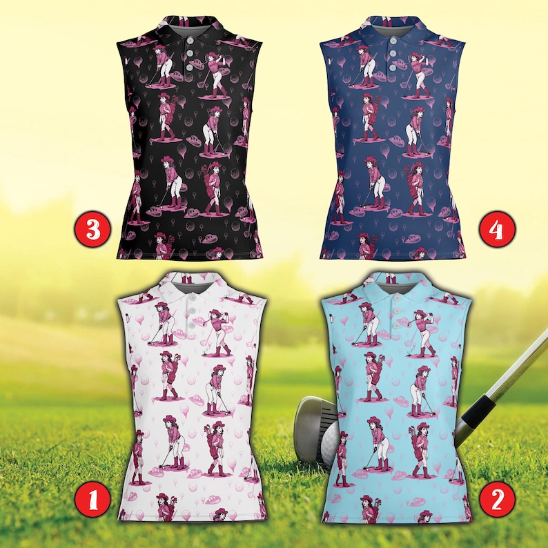 Women's Sleeveless Golf Polo "Par Then Bar",| Funny Wine & Pink Flamingo Print, Custom Name Friends Theme Tank Top