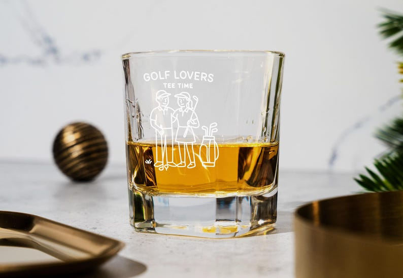 Golf Whiskey Glass Lovers, Tee Time Couple Design, Funny Golf Gifts for Men, Women, Husband, Wife, Golfing Themed Scotch, Bourbon & Rocks Tumbler