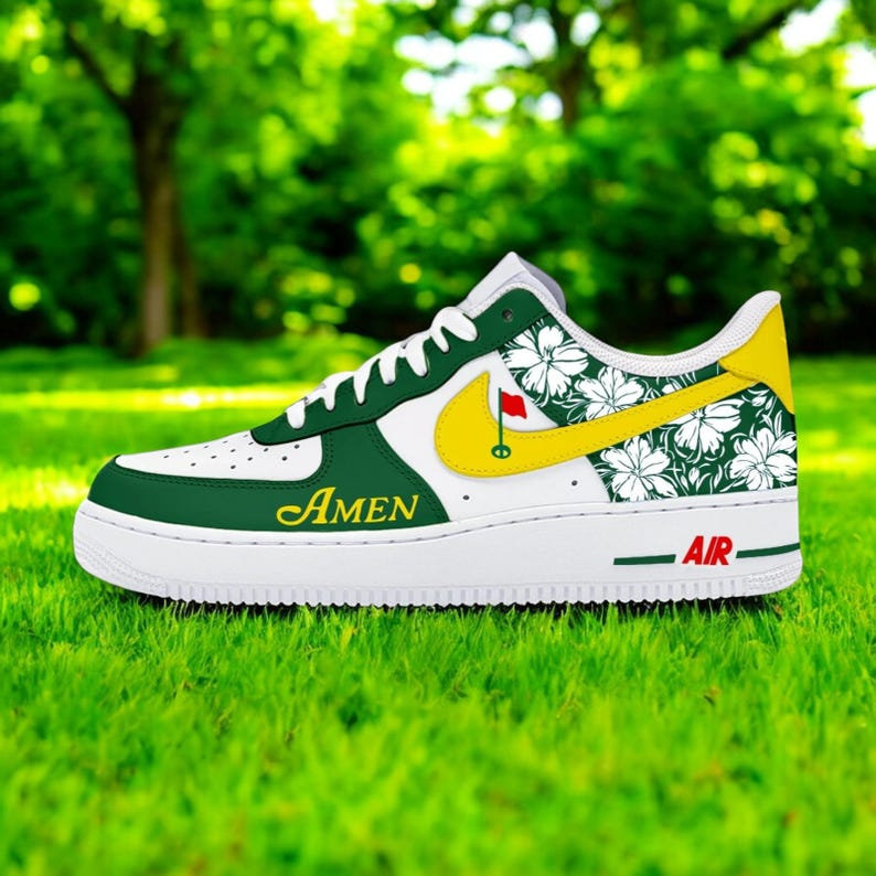 Augusta Golf Masters Custom Air Force 1 Shoes, Custom Hand Painted Golf Shoes Masters AF1, Golf AF1 Shoes, Hand Painted AF1 Sneaker
