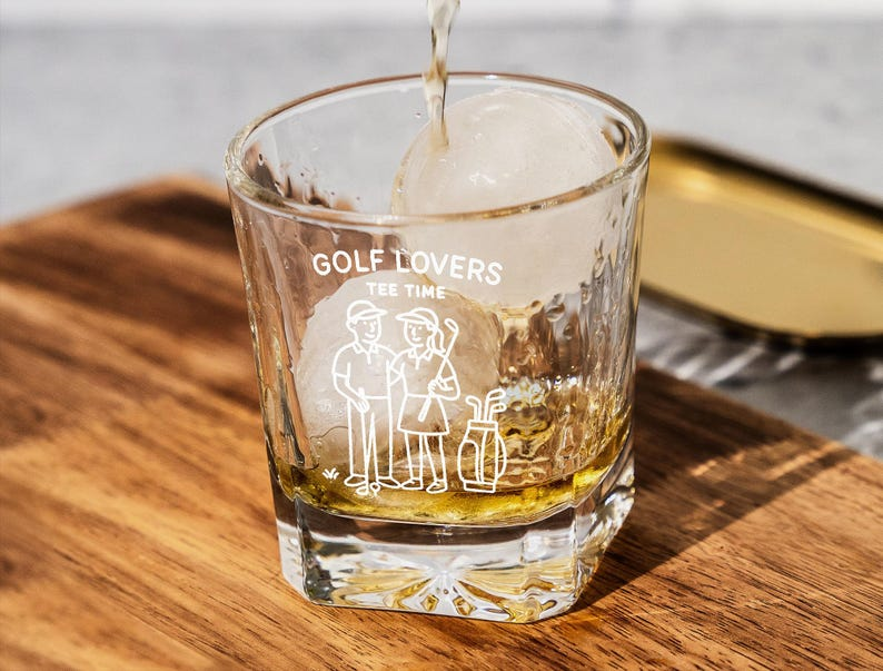 Golf Whiskey Glass Lovers, Tee Time Couple Design, Funny Golf Gifts for Men, Women, Husband, Wife, Golfing Themed Scotch, Bourbon & Rocks Tumbler