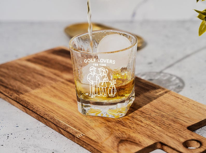 Golf Whiskey Glass Lovers, Tee Time Couple Design, Funny Golf Gifts for Men, Women, Husband, Wife, Golfing Themed Scotch, Bourbon & Rocks Tumbler