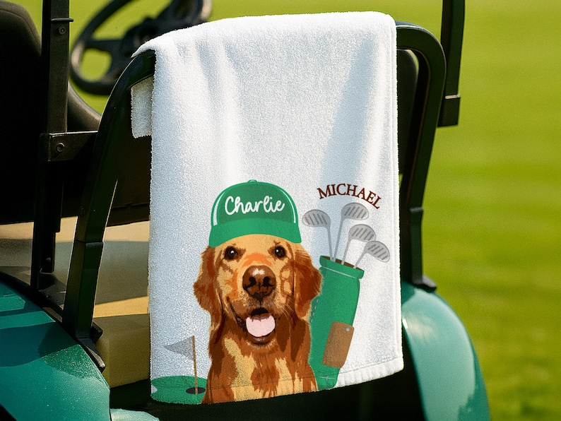 Custom Pet Photo Golf Towel - Personalized Dog/Cat Face Microfiber Towel - Funny Golf Gift for Dad, Men