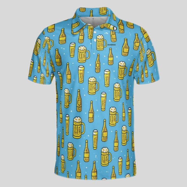 Beer Golf Polo Shirt for Men, Funny Golf Shirt, Novelty Beer Lover Gift, Cool Golf Apparel, Men’s Performance Polo, Summer Golf Outfit
