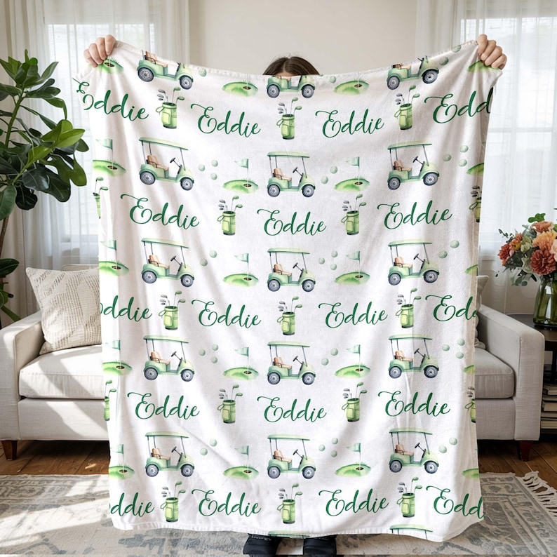 Personalized Golf Blanket, Fleece or Sherpa, Baby Boy Gift