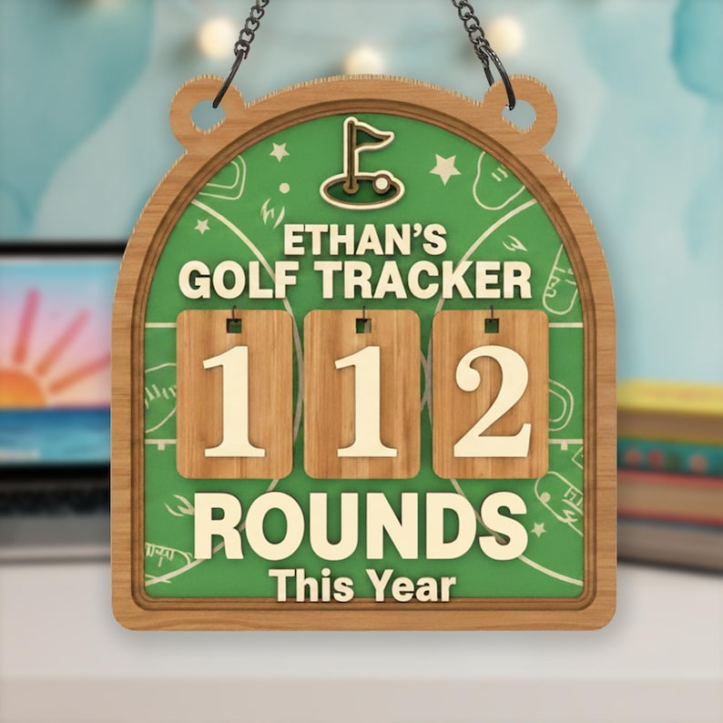 Personalized Golf Rounds Tracker Sign, Custom Wooden Annual Score Counter, Golf Room Wall Decor & Unique Gift for Golfers