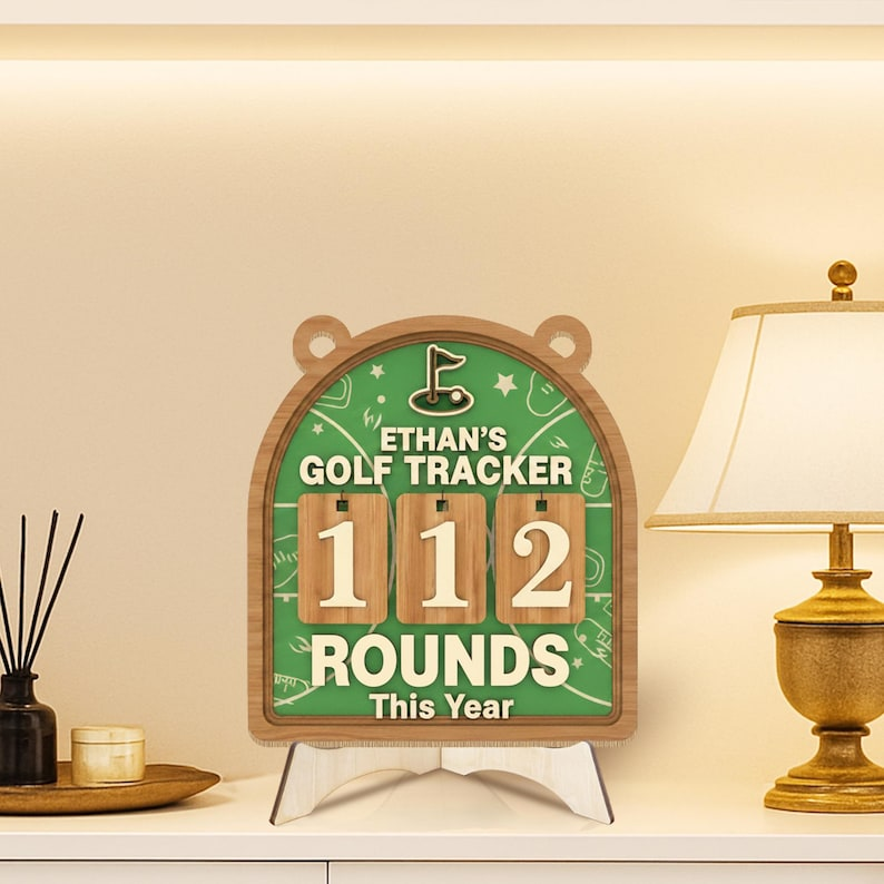 Personalized Golf Rounds Tracker Sign, Custom Wooden Annual Score Counter, Golf Room Wall Decor & Unique Gift for Golfers