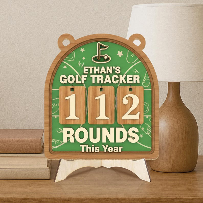 Personalized Golf Rounds Tracker Sign, Custom Wooden Annual Score Counter, Golf Room Wall Decor & Unique Gift for Golfers