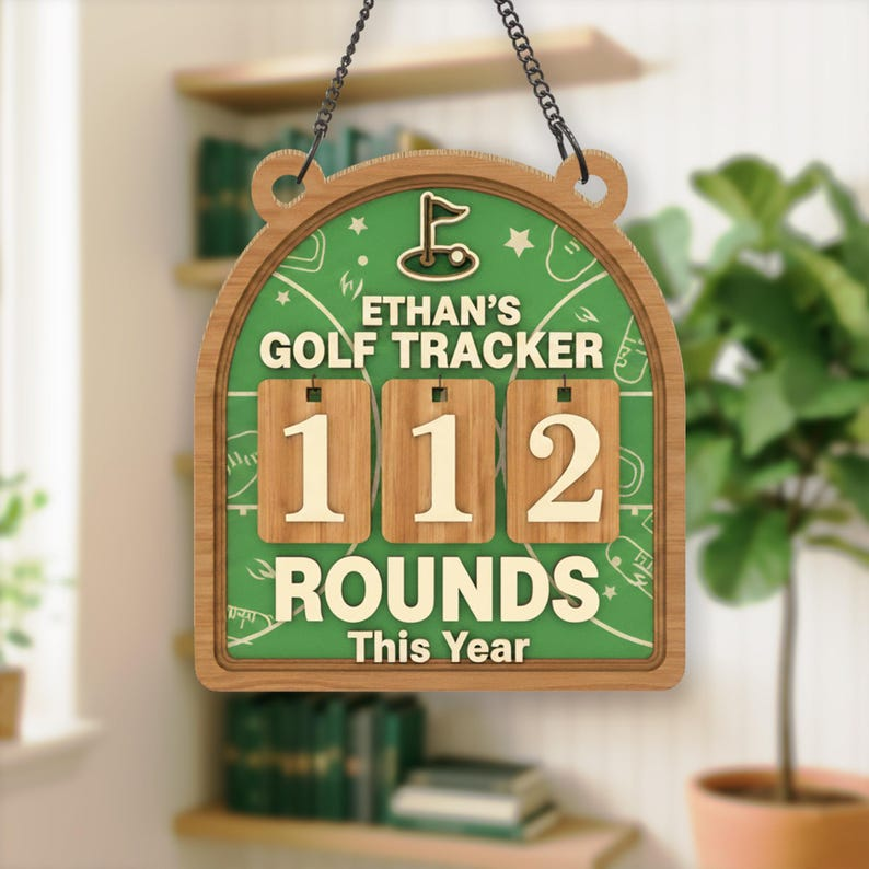 Personalized Golf Rounds Tracker Sign, Custom Wooden Annual Score Counter, Golf Room Wall Decor & Unique Gift for Golfers